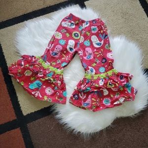 Girl’s Jelly the Pug bell bottom Christmas pants 4T EUC